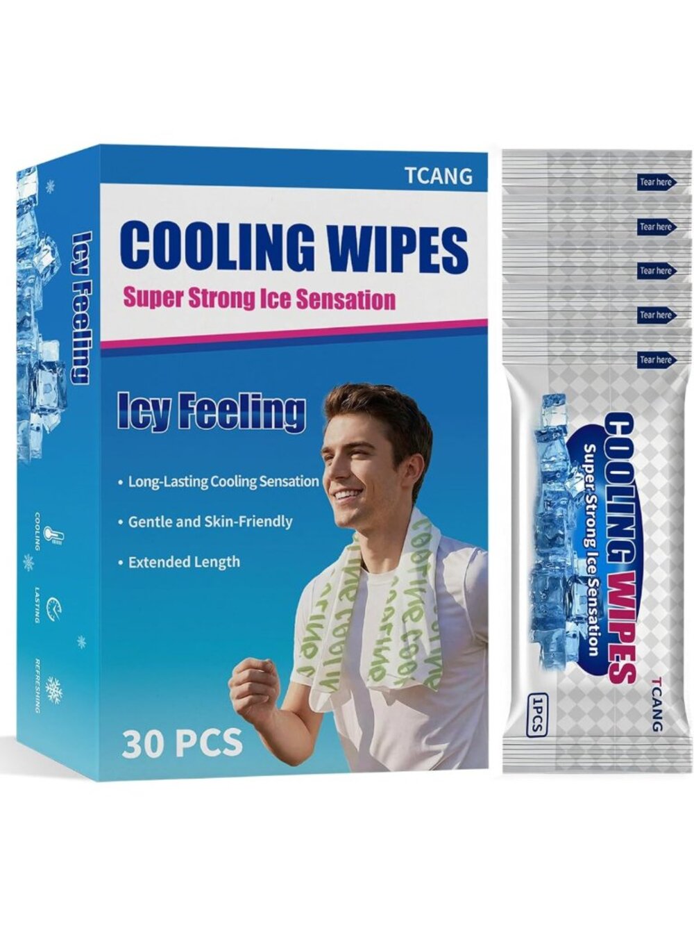 30 Pack Alcohol-Free Cooling Body Wipes for Outdoor Sports, Camping & Workouts